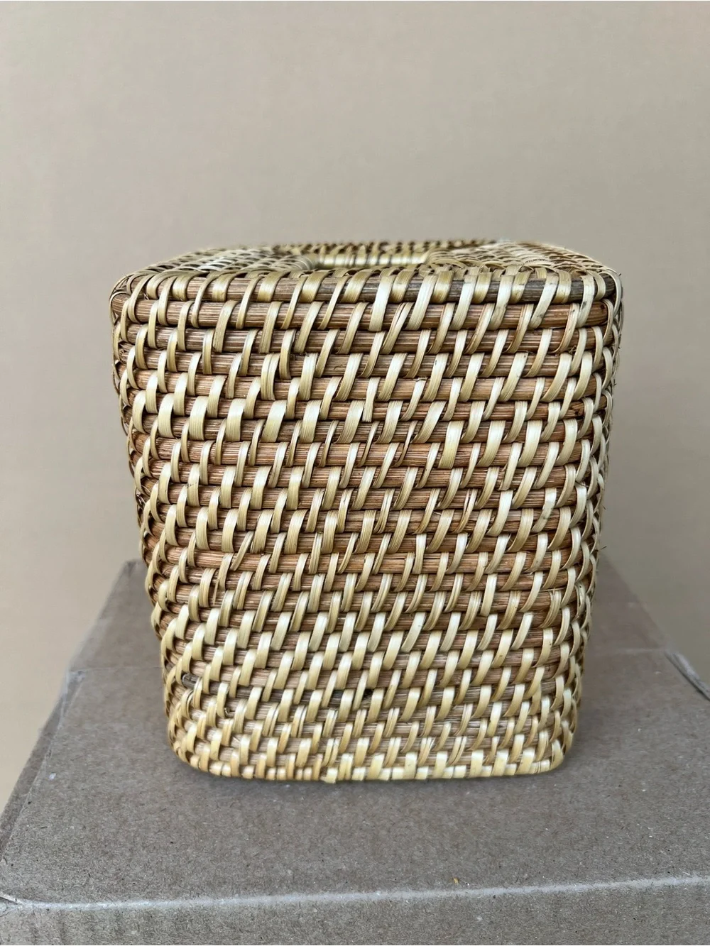 Handwoven Rattan Wicker Tissue Box Cover Natural Square Boho Coastal Bathroom